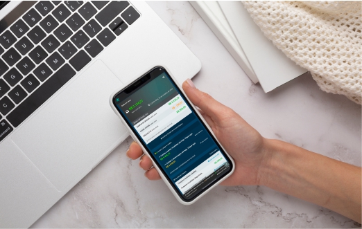 App mobile do Midas ERP mostrando saldo em caixa
