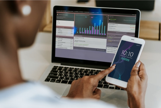 Painel de controle do Midas ERP com KPIs